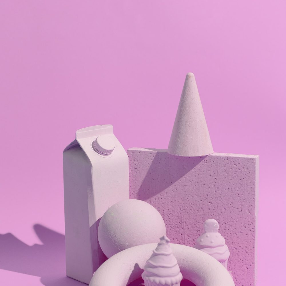 abstract-geometry-figure-and-minimal-objects-pink-trendy-monochrome-colours-design-still-life-art